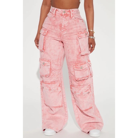 Fashion Nova Denim - Fashionnova Lily High Rise Cargo Jeans - Pink